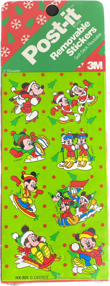 Disney Mickey Minnie Mouse Ski Skate Xmas Removable Stickers Post It 3M New