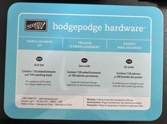 Stampin Up Hodgepodge Hardware Embellishment Kit Metal Brads Buckles Tin