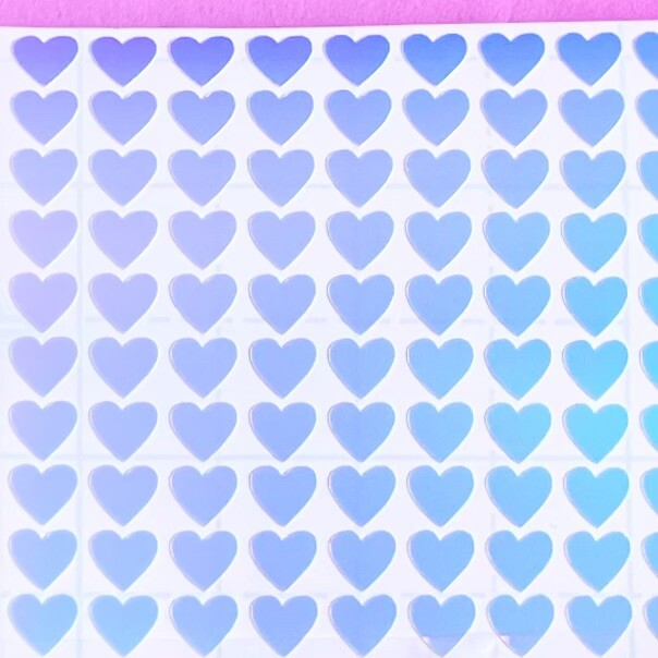 White/Blue Holographic Heart Sticker Sheet! – Choose a Size – Cute for Crafts!