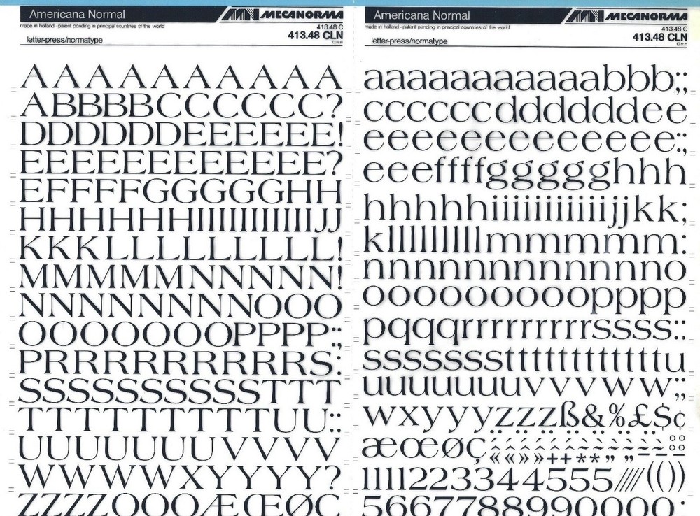 MECANORMA Transfers #412 Letterpress A3, Vintage Fonts AMERICANA NORMAL 13mm