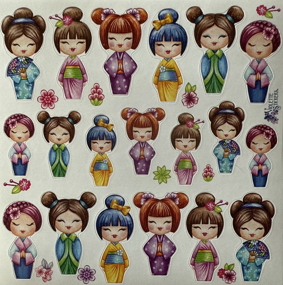 TINY ASIAN GIRLS Stickers(19pc) Kimono•Chinese•Children•Geisha•Cute•Card Making