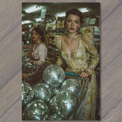 STICKER Disco Ball Grocery Cart Glamour Woman Vintage Market Surreal Chic