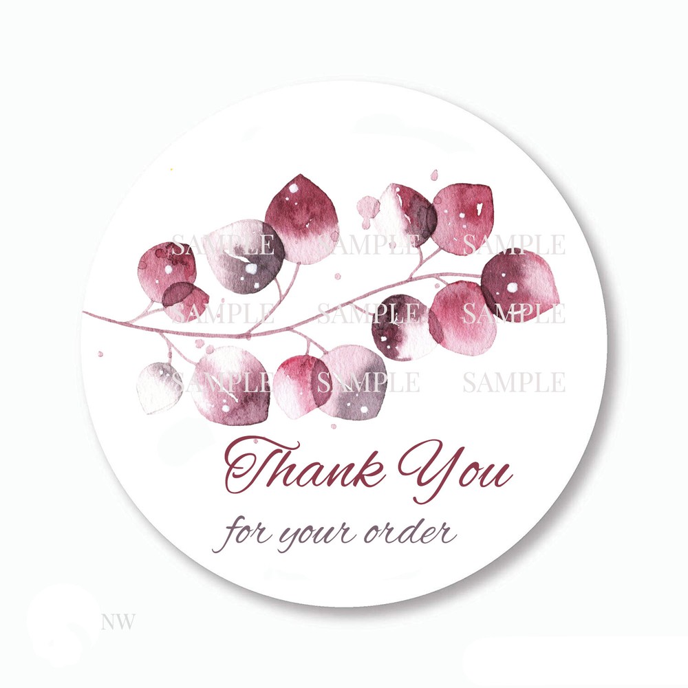 30 Burgundy/Plum Greenery Thank You Scrapbook Stickers 1.5″ Envelope Seals