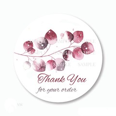 30 Burgundy/Plum Greenery Thank You Scrapbook Stickers 1.5″ Envelope Seals