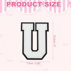 4″ Chenille Letter Patches,White Chenille Initial A-Z Patches (Letter U)