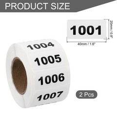 2 Roll Inventory Number Sticker 1.6×0.8″ 1001-2000 Consecutive Number Sticker