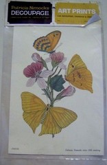 Vintage Decoupage – 3 Yellow Butterflies on Pink Flower 6 1/2″ x 4″