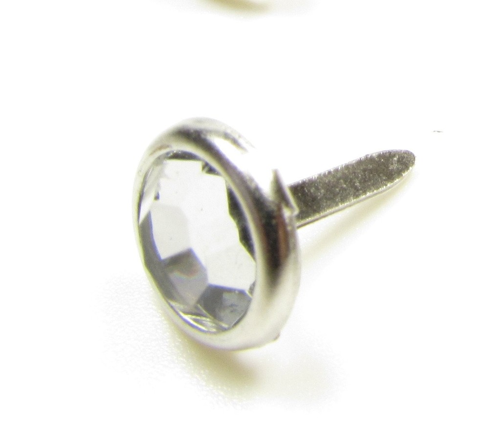 100 PCS Round Clear Crystal Brads 10mm Silver For Crafts And Scrapbooking