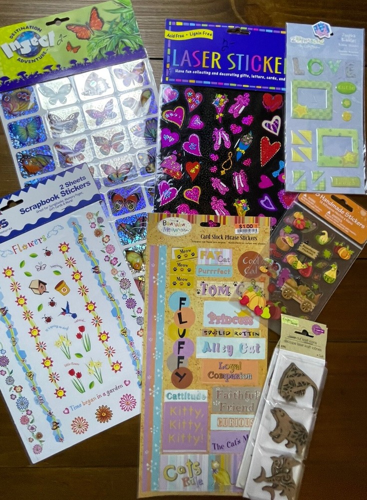 Sticker Craft Lot – Assorted Pages Scrapbook Cut Outs Puffy Love Butterfly Fall