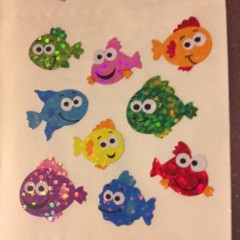 1 SHT (3 sqs) SANDYLION VINTAGE PRISMATIC STICKERS RARE FISH SEA GOOGLE EYE FISH