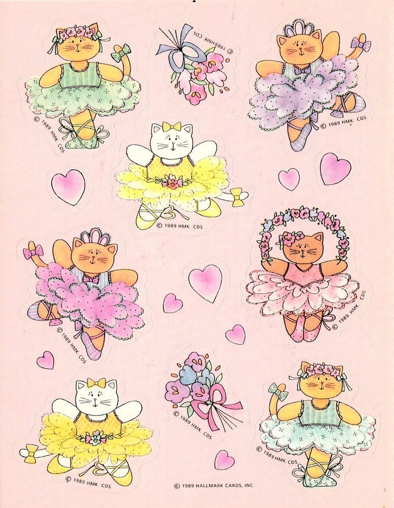 Vintage Ambassador Hallmark Ballerina Cats Sticker sheet 1989 Exc condition
