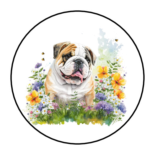 30 WATERCOLOR ENGLISH BULLDOG STICKERS ENVELOPE SEALS LABELS 1.5″ ROUND FLORAL