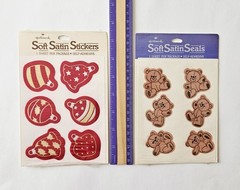 Vtg Hallmark Soft Satin Stickers LOT Teddy Bears Christmas Ornaments fabric
