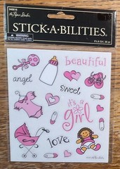 Paper Studio ~ Stick-A-bilities BABY Its A Girl Sweet Angel Doll Stroller Bottle