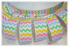 7/8 EASTER BRIGHT PASTEL CHEVRON ZIG ZAG BABY STRIPE GROSGRAIN RIBBON 4 HAIRBOW