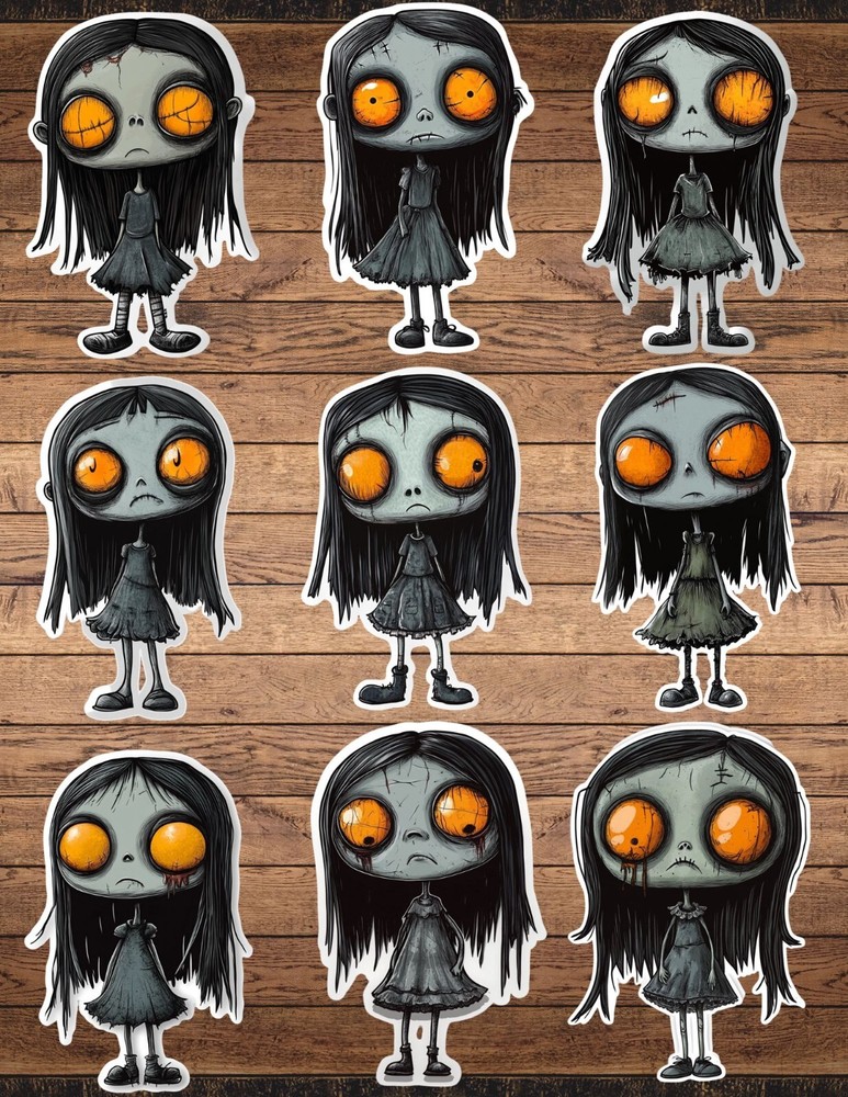 Scary Demon Girl Die Cut Vinyl Stickers Set Scrapbooking Laptop Waterbottle