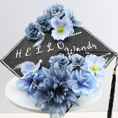 Nagobi DIY Graduation Cap Decorations Kit, Flowers Grad Blue