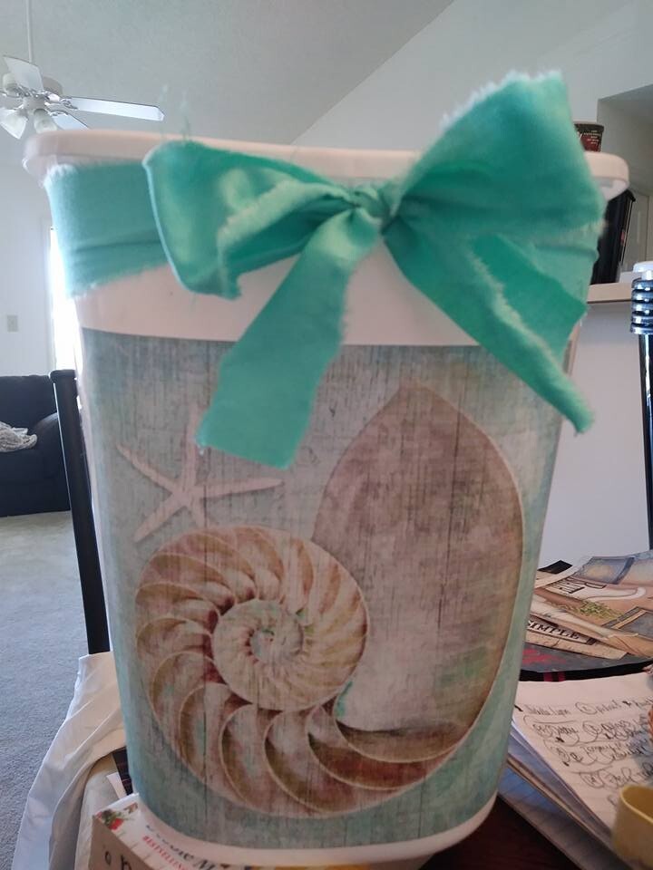 ocean teal seashells Decorative Trash Can 11 inch Bathroom Laundry waste basket