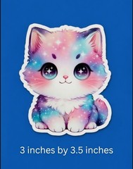 3″ x 3.5″ Galaxy Cat Sticker Vinyl Decal – Cute Kawaii Pastel Galaxy Kitten Wate