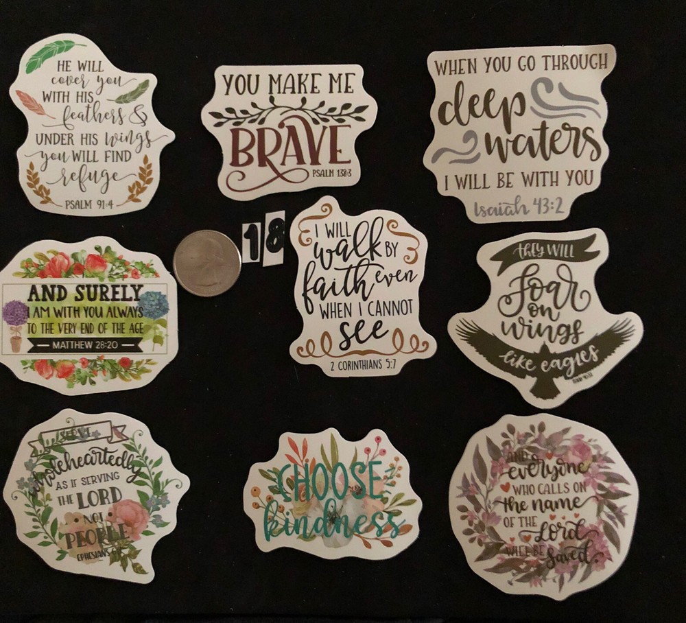 Scrapbook Stickers – Water Bottle Lot of 9 Scripture Religious Stickers. New