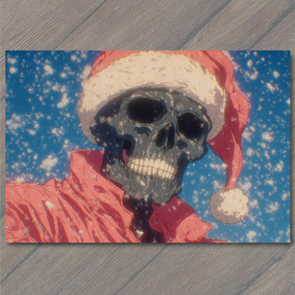 STICKER Skeleton Santa Hat Snow Dark Christmas Holiday Skull Winter Horror Fun