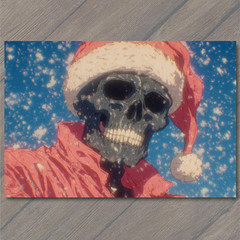 STICKER Skeleton Santa Hat Snow Dark Christmas Holiday Skull Winter Horror Fun