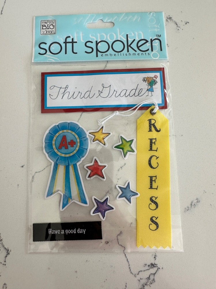 Me & My Big Ideas Soft Spoken Embellishments Third Grade A+ Ribbon Stars Recess
