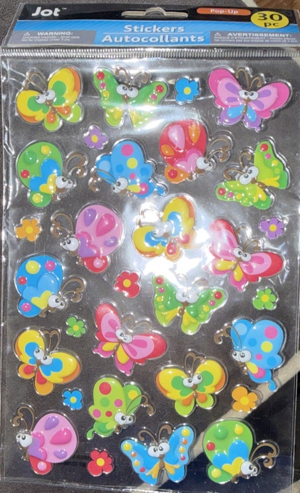 BUTTERFLIES Butterfly Bright Pink Blue Green Yellow Red Bugs Jot Pop-up Stickers
