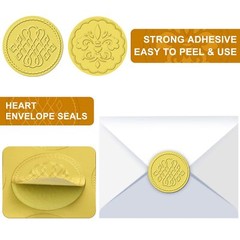 100 Pieces Gold Embossed Wax Seals Gold Foil Envelope Seals Round Embossed F…