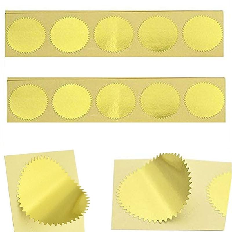 100pcs Embossing Seal Stickers Metallic Gold Foil Certificate Seals