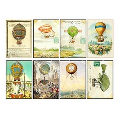 Antique Hot Air Balloon Illustrations, 8 Decals on 1 Sticker Sheet, Journal Tags
