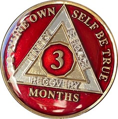 3 Month AA Medallion Metallic Mandarin Red 90 Day Sobriety Token Coin Chip