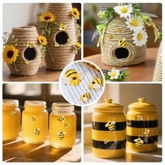 Tiny Resin Bees for Crafts,32Pcs Small Plastic 25mm, 19mm, 14mm, yellow