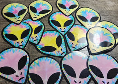 Vintage Grey ALIEN HEAD Prism Vending Sticker 90s Y2k Tie Dye Psychedelic U Pick