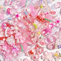 Bulk 60pcs Resin Flat Backs, Cute Scrapbook Embellishments, Pink