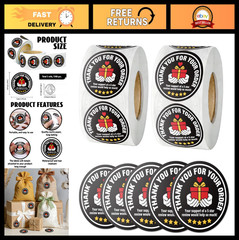 1200Pcs Thank You Stickers 2″ Black Round Waterproof Self-Adhesive Labels for Pa