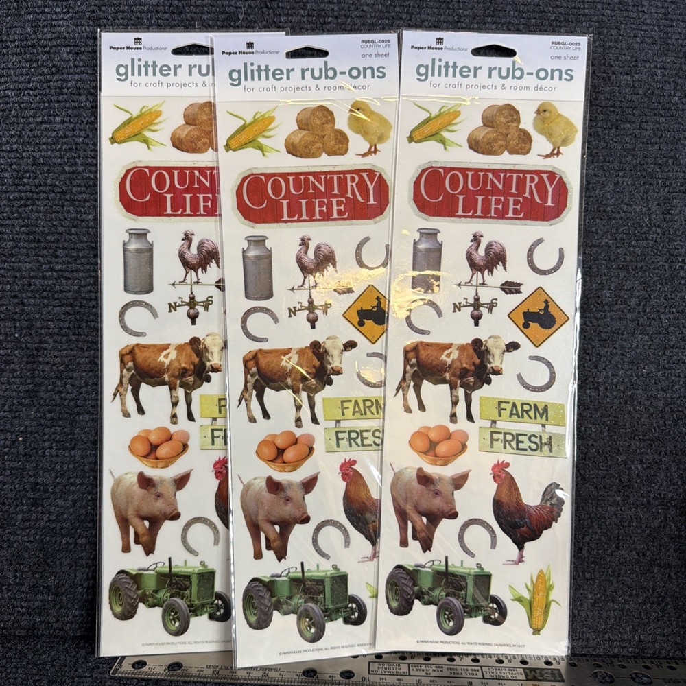 3 PAPER HOUSE PRODUCTIONS Glitter Rub-Ons COUNTRY LIFE farm Fresh Rubgl-2500 New