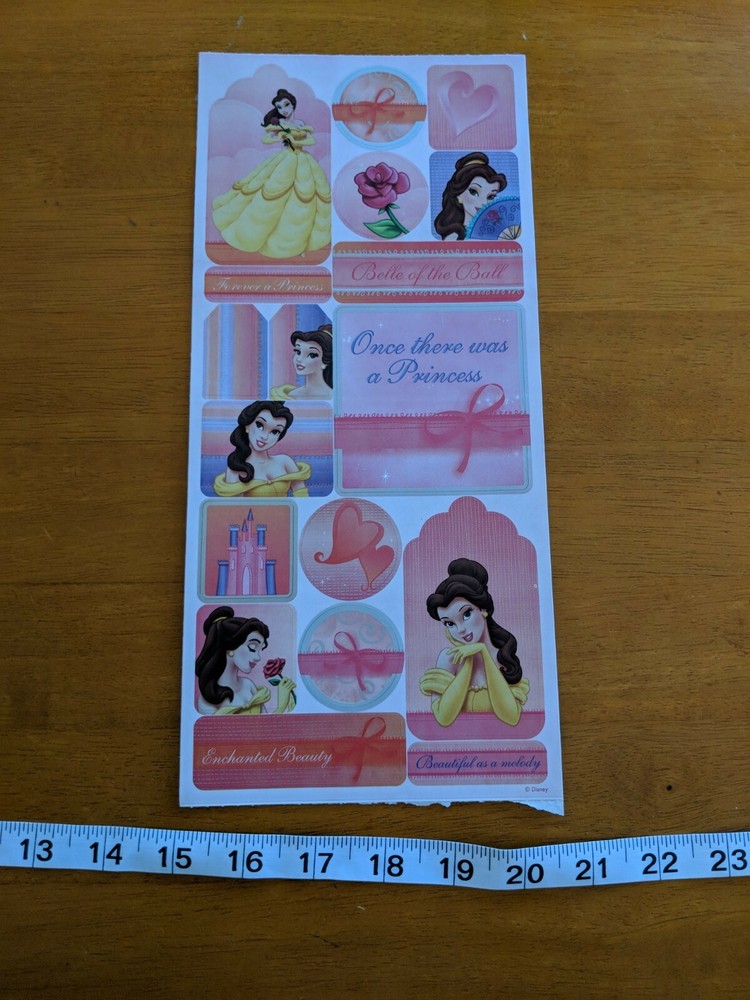 New Sandy Lion Disney Large 5″ x 12 Sticker Sheet Belle Beauty Princess VTG RARE