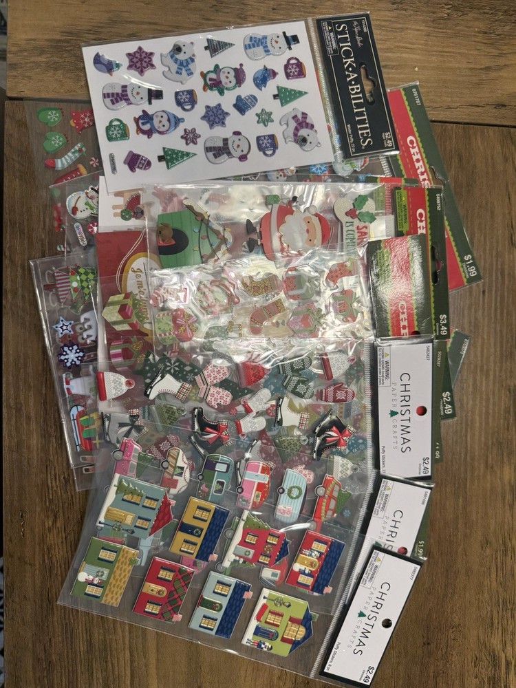 Christmas Paper Crafts Christmas Stickers, 3D Lighted Embellishment & Santa Hats