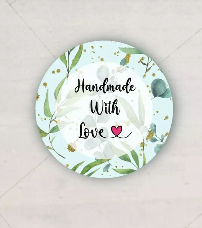 60 HANDMADE WITH LOVE LABEL STICKERS 1.5″ ROUND CIRCLE ENVELOPE SEALS