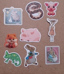 Animals Themed Stickers – Lot of 9 (Chameleon, Bunny, Pig, Snake, Fox, Deer)