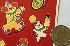 HAPPY CLOWN Sticker(9pc) Hallmark•Circus*Vintage 1982*Balloon*Trick*Card Making