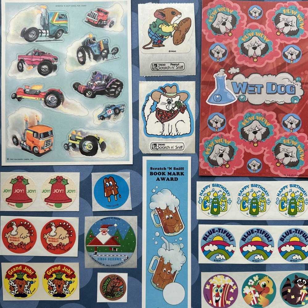 vintage 80s 90s + scratch & sniff Stickers Hallmark Trend Gordy Lot