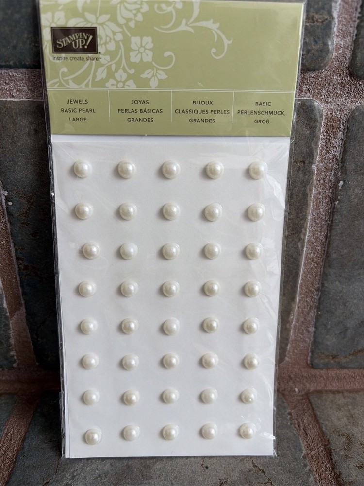 Stampin Up Jewels BASIC PEARL LARGE Faux Pearl Retired Adhesive Backed 8mm 40pcs