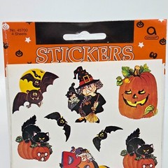 VINTAGE AMSCAN HALLOWEEN STICKERS NEW SEALED WITCH PUMPKIN BAT CAT BOO 4 SHEETS
