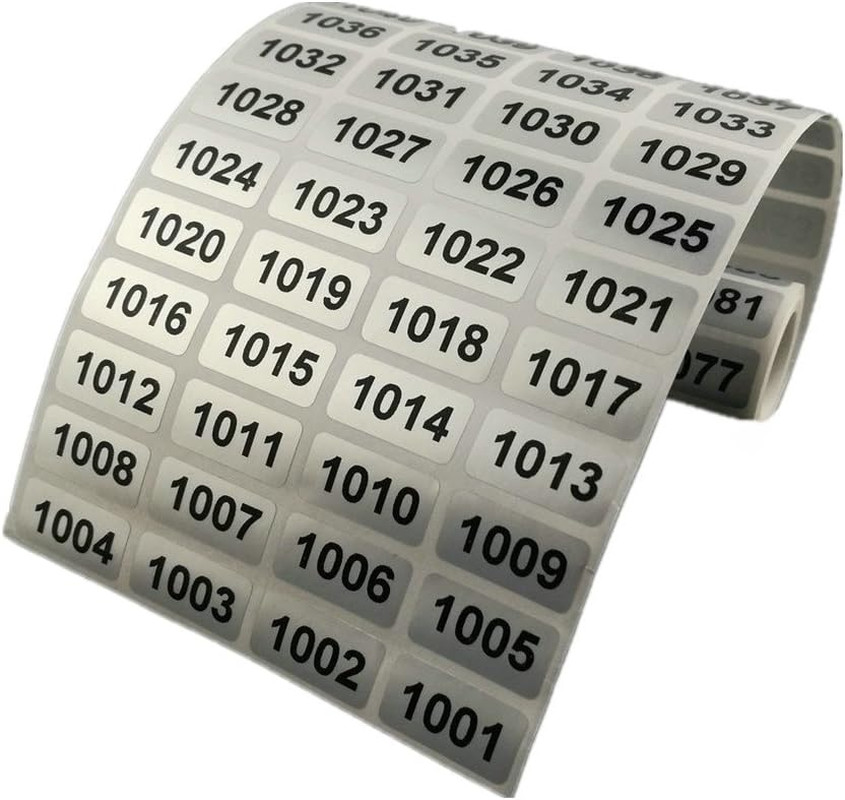 Consecutive Number Inventory Stickers Waterproof Silver Labels 1001-2000 Roll