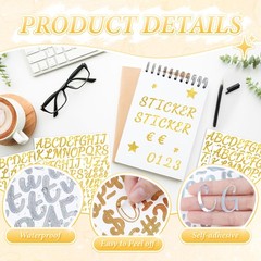 1050 PCS Gold Letter Stickers Glitter 10 Sheets Alphabet Sticker 1 Inch,