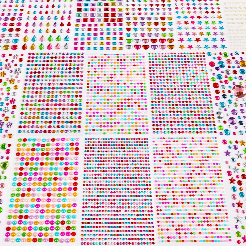 CCINEE 3921pcs Gems Stickers for Crafts, 16 Sheets Self Adhesive Multicolor