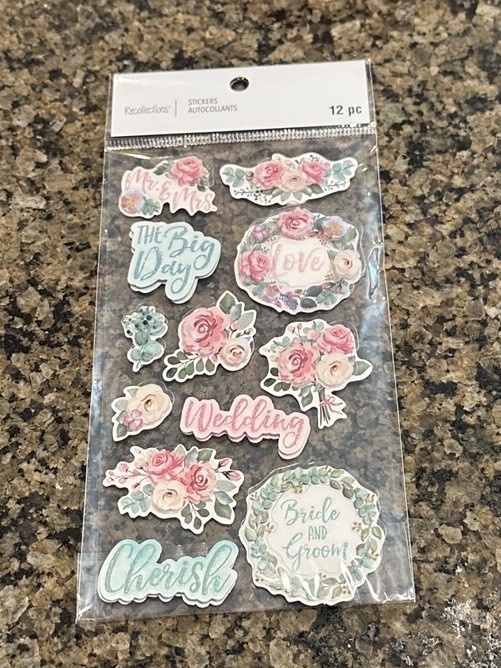 Recollections WEDDING Dimensional Stickers 12 Pieces Acetate Flowers Wreaths