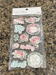 Recollections WEDDING Dimensional Stickers 12 Pieces Acetate Flowers Wreaths